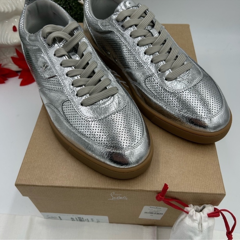 Men’s Christian Louboutin tutti Rui low top metallic leather sneakers size 45